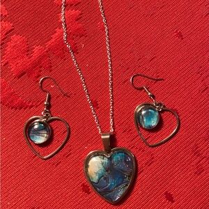 Unique, one-of-a-kind, handmade heart earrings, and pendant set